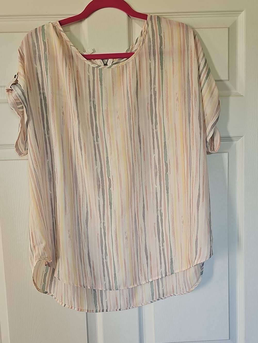 Women’s Pastel Stripe Short Sleeve Blouse - Pink